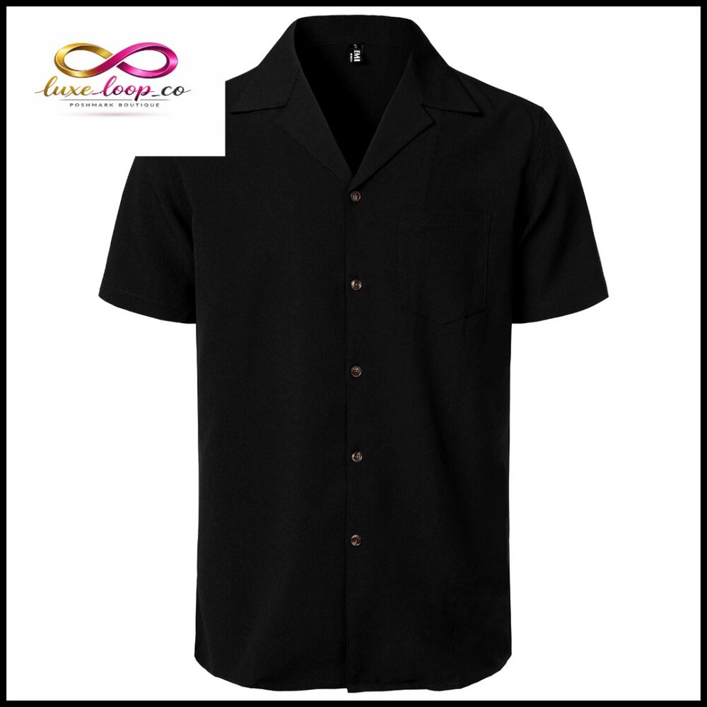 Men's‎ Stretch Cuban Collar Short Sleeve Button Down Shirt Lightweight
